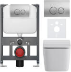 Cerano - Komplett WC szett Basic/Forte - fényes fehér - WC nyomógomb Dualo/Silver - fali - alacsony modul - falsík előtti beépítés - 51x36 cm (CER-8050BD86119)