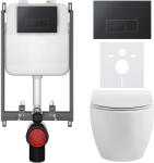 Cerano - Falba épített WC szett Dure - fényes fehér - Prime/Modulo nyomógomb, fekete - fali használatra - 51x35 cm (CER-8050BD85903)