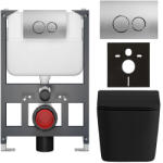 Cerano - Komplett WC szett Basic/Forte - matt fekete - WC nyomógomb Dualo/Silver - fali - alacsony modul - falsík előtti beépítés - 51x36 cm (CER-8050BD86389)