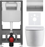 Cerano - Komplett WC szett Basic/Felci - fényes fehér - WC nyomógomb Modulo/Silver - szabadon álló - falsík előtti beépítés - 53x37 cm (CER-8050BD86102)