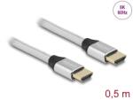 Delock Ултра високоскоростен HDMI кабел 48 Gbps 8K 60 Hz 0, 5 м сертифициран сребърен 85365 (85365)