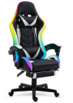  RGB LED-es gamer szék - karfával, párnával - Fekete/Fehér