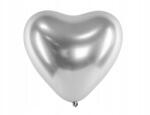 PartyDeco Lufik Szív Ezüst Fényes Valentin-napra esküvőre 30cm 1db