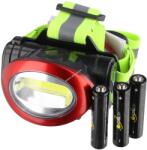 Heitech COB LED fejlámpa hátsó világítással 100lm elemekkel piros/fekete