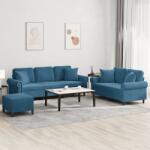 vidaXL Set de canapele cu perne, 3 piese, albastru, catifea GartenMobel Dekor (3202289) Canapea