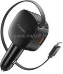 Spigen ESSENTIAL EV603BT autós töltő USB+Type-C aljzat 60W, gyorstöltő + fix Type-C kábel, FEKETE (ACP10515) (ACP10515)