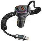 YED autós töltő USB+Type-C aljzat 30W, RGB + fix Type-C kábel, FEKETE (US-CC192) (US-CC192)