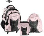 PASO Cicás gurulós iskolatáska szett kihajtható tolltartóval - Black Cat (PP26BC-997-2-szett) (PP26BC-997)