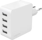 LogiLink 4-портово USB зарядно устройство за стена, 4x USB-A, 24 W, бяло