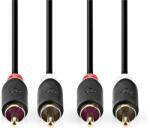 Nedis CABW24200AT30 Стерео аудиокабел 2x RCA мъжки, 2x RCA мъжки, позлатен, 3 м , кръгъл, антрацит (CABW24200AT30)