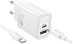hoco. N61 Променливотоково зарядно устройство USB+Type-C гнездо 20W, PD бързо зарядно устройство 3.0 + Type-C кабел, БЯЛО N61_USB_TYPEC_TYPEC_W (N61_USB_TYPEC_TYPEC_W)