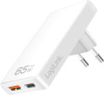 LogiLink Адаптер за двойно USB гнездо, 65 W, USB-A, USB-C, изключително тънък, бял