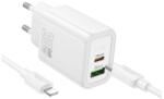 hoco. N61 Променливотоково зарядно устройство USB+Type-C гнездо 20W, PD бързо зарядно устройство 3.0 + Lightning кабел, БЯЛО N61_USB_TYPEC_LIGHTNING_W (N61_USB_TYPEC_LIGHTNING_W)
