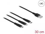 Delock 30 см дълъг USB кабел за зареждане 3-в-1 с Lightning, Micro USB и USB Type-C връзка