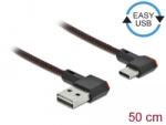 Delock EASY-USB 2.0 кабел Щепсел за конектор тип А - Щепсел за конектор USB Type-C, извит наляво / надясно, 0,