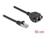 Delock Удължителен мрежов кабел S/FTP RJ45 мъжки - RJ45 женски Cat. 6A, дължина 50 cm, черен