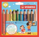STABILO Комплект цветни моливи, кръгли, дебели, STABILO "Woody 3 в 1", 10 различни цвята (880/10)