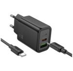 hoco. N61 Променливотоково зарядно устройство USB+Type-C гнездо 20W, PD бързо зарядно устройство 3.0 + Type-C кабел, ЧЕРНО N61_USB_TYPEC_TYPE_B (N61_USB_TYPEC_TYPE_B)