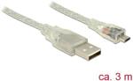 Delock USB 2.0 кабел с щепсел за конектор тип А USB 2.0 с щепсел за конектор Micro-B, 3 м, прозрачен