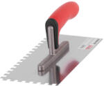 Strend Pro Premium Fogazott glettvas, Strend Pro Premium Bravo Red SoftHand, piros nyél, 27 x 13 cm, fogazás: 8 mm, egyenes, rozsdamentes acél lap, műanyag markolat (TC216993)
