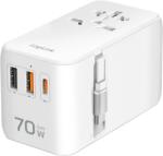LogiLink Универсално захранване за пътуване, 70 W (PD), 4x връзки + кабел, огнеупорно, бяло