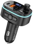 hoco. E62 Bluetooth FM предавател за кола, зарядно устройство, 2 USB+Type-C гнезда v5.0, LED дисплей, ЧЕРНО (E62)