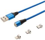 SAVIO 3-в-1 магнитен кабел за данни, Lightning/Type-C/Micro-USB, 2 метра, син (CL-157) (CL-157)