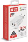 ColorWay USB заряден адаптер, порт за доставка на енергия PPS USB (Type-C PD + USB QC3.0) (30 W), бял (CW-CHS037PD-WT) (CW-CHS037PD-WT)