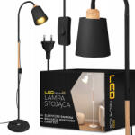 LEDTechnics Álló Padló Lámpa Fekete Állítható Fa 170cm E27 Led Bekapcsoló (8564)