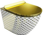 Spectrum Set WC suspendat Spectrum, Trendi Slim, rimless, cu capac, 36.5 x 49 cm, alb-auriu (26519)