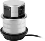 ORNO Priză de birou verticală cu încărcător USB Ø10cm, cablu de 1.5m, 3x2P+E (Schuko), 2xUSB (tip A+C; max. 3A), argintiu (O-OR-GM-9049-GS-_G)