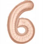 PartyBee Fólia lufi Szám 6 Rózsaszín Arany Rose Gold 100cm XXL nagy héliumos lufi