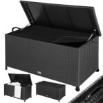 Debau Kerti tároló láda 270 liter polirattan117x53x60 cm fekete kültéri tároló fogantyúkkal, kerekekkel