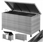 Debau Kerti tároló láda 117x53x60cm 270 liter polyrattan szürke kültéri tároló doboz vízálló béléssel kerekekkel