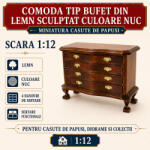 Hobbyplanet Comoda tip bufet din lemn sculptat culoare nuc, miniatura 1: 12 pentru casute de papusi (V23998)