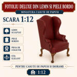 Hobbyplanet Fotoliu DeLuxe din lemn si piele bordo, miniatura 1: 12 pentru casute de papusi (CC389070)