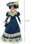 DOLLHOUSE Papusa din portelan scara 1 12 cu rochie albastra de epoca, palarie, poseta si suport (269451) Papusa