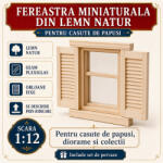 Hobbyplanet Fereastra miniaturala din lemn natur cu obloane fixe si pervaze, miniatura 1: 12 pentru casute de papusi (CC82049)