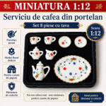 Hobbyplanet Serviciu de cafea din portelan cu tava, 8 piese, miniatura 1: 12 pentru casute de papusi (V29866)