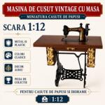 Hobbyplanet Masina de cusut vintage cu blat maro, miniatura 1: 12 pentru casute de papusi (CC72582)