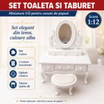 Hobbyplanet Set toaleta cu oglinda rotativa si taburet alb, miniatura 1: 12 pentru casute de papusi (V23704SET)