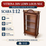 Hobbyplanet Vitrina din lemn Louis culoare nuc, miniatura 1: 12 pentru casute de papusi (31113)