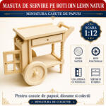 Hobbyplanet Masuta de servire pe roti din lemn natur, miniatura 1: 12 pentru casute de papusi (V22086)