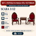 Hobbyplanet Set 2 fotolii si masa stil victorian din lemn nuc inchis, miniatura 1: 12 pentru casute de papusi (V23257)