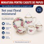 Hobbyplanet Set ceai floral din portelan cu margini aurii, miniatura 1: 12 pentru casute de papusi (C74961)