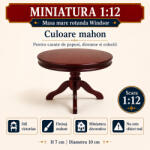 Hobbyplanet Masa mare rotunda Windsor culoare mahon, miniatura 1: 12 pentru casute de papusi (V23282)