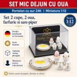 Reutter Porzellan Set mic dejun cu oua din portelan cu aur 24K, miniatura 1: 12 pentru colectionari (VR13285)