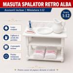 Hobbyplanet Masuta spalator retro alba cu accesorii din portelan, miniatura 1: 12 pentru casute de papusi (V23901)