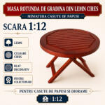 Hobbyplanet Masa rotunda de gradina din lemn cires, miniatura 1: 12 pentru casute de papusi (cc30867)