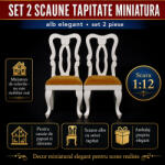 Hobbyplanet Set 2 scaune tapitate albe cu sezut maro, miniatura pentru casute de papusi si diorame (23364W)